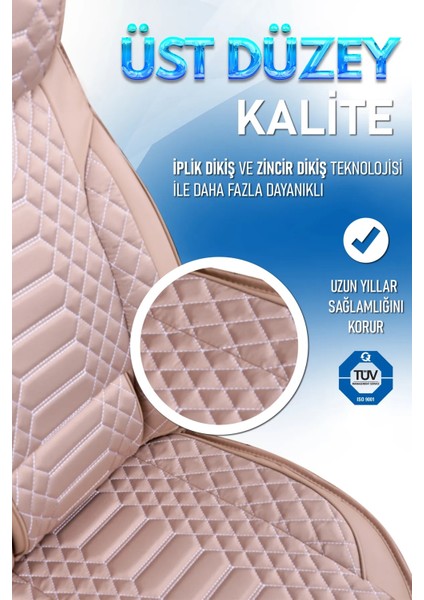 Kia Stonic Uyumlu Lüks Deri Oto Koltuk Kılıfı Ön-Arka Set Max Series (Bej)