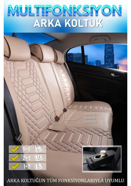 Porsche Cayenne Uyumlu Lüks Deri Oto Koltuk Kılıfı Ön-Arka Set Max Series (Bej) 03-09