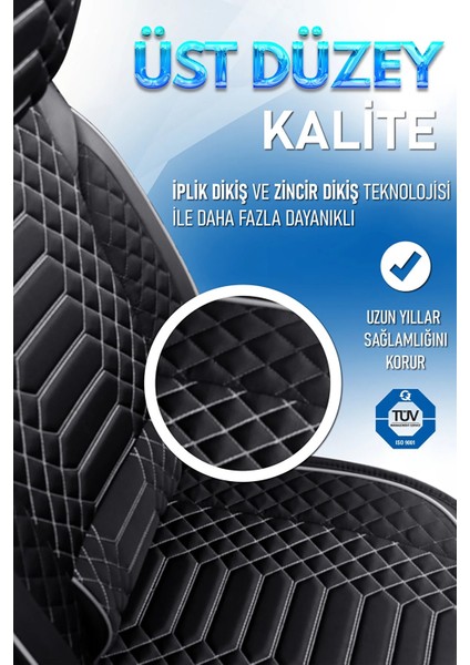 hyundai Getz Uyumlu Lüks Deri Oto Koltuk Kılıfı Ön-Arka Set Max Series (Siyah-Beyaz)