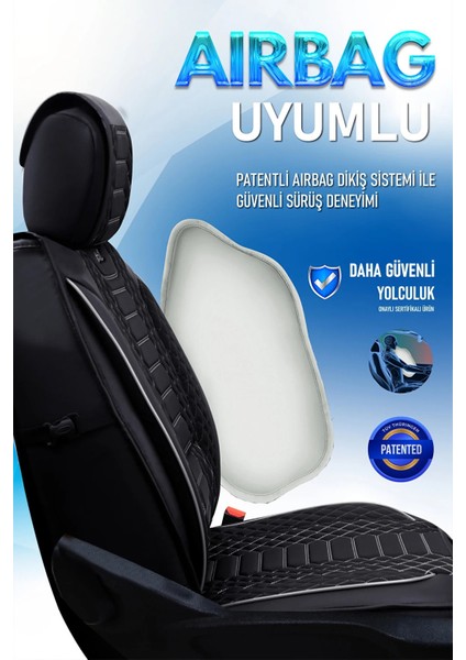 hyundai Accent Era Uyumlu Lüks Deri Oto Koltuk Kılıfı Ön-Arka Set Max Series (Siyah-Beyaz)