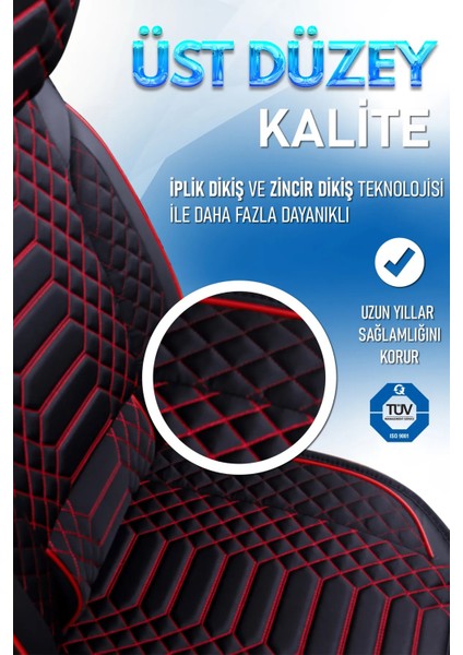 fiat Palio Uyumlu Lüks Deri Oto Koltuk Kılıfı Ön-Arka Set Max Series (Siyah-Kırmızı)