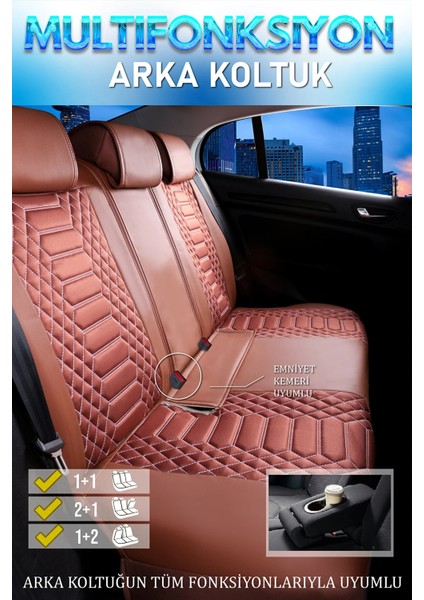 Dodge Nitro Uyumlu Lüks Deri Oto Koltuk Kılıfı Ön-Arka Set Max Series (Tarçın)
