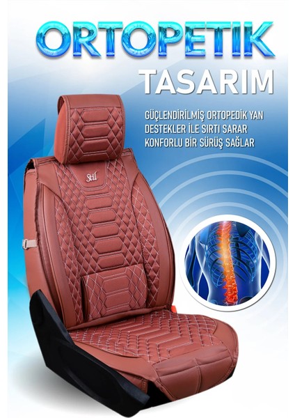 Dodge Nitro Uyumlu Lüks Deri Oto Koltuk Kılıfı Ön-Arka Set Max Series (Tarçın)