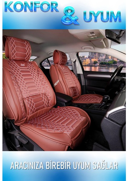 volkswagen Sharan Uyumlu Lüks Deri Oto Koltuk Kılıfı Ön-Arka Set Max Series (Tarçın)