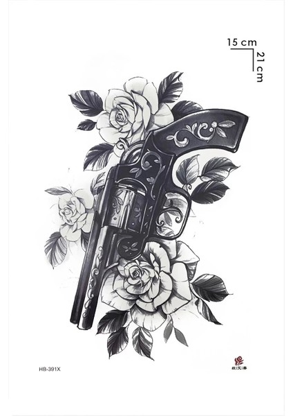 Silahh ve Gül Geçici Dövme Tattoo