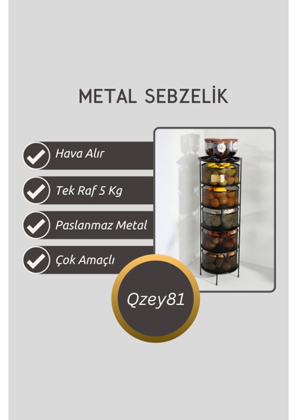 Sepetçi Baba Drawe - 5 Katlı Metal Sebzelik Siyah