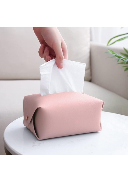 Pu Deri Dikdörtgen Kutu Mendil Tutucu, Oda Dekoratif Tutucu, 16CM×11CM×8CM,PEMBE (Yurt Dışından)