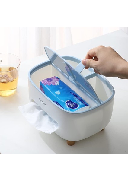 Mendil Kapak Tutacağı, Saklamalı, Çok Fonksiyonlu Mendil Kutusu Abs Malzeme Düzenleyici Caddy, Mavi (Yurt Dışından)