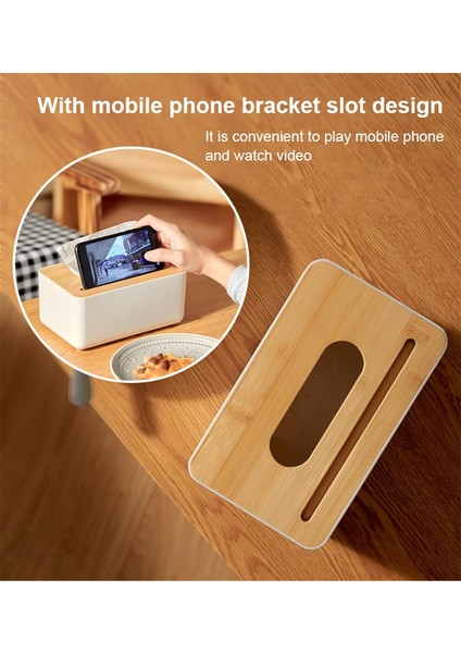 Bambu Mendil Kapağı Akıllı Telefon Yuvalı Dikdörtgen Mendil Tutucu (Yurt Dışından)