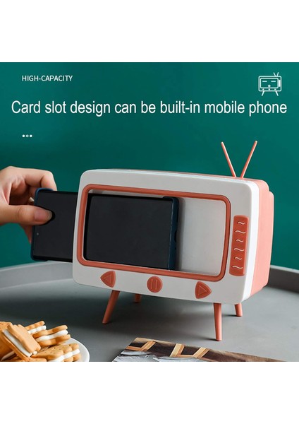Retro Tv Doku Kutusu Çoklu Saklama Kabı, Cep Telefonu Standlı Telefon Tutucu, Pembe (Yurt Dışından)