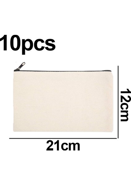 10 Adet Boş Dıy Graffiti Kalem Çantası Fermuarlı ÇANTA-12CM*21CM Bej Kumaş Siyah Fermuarlı (Yurt Dışından)