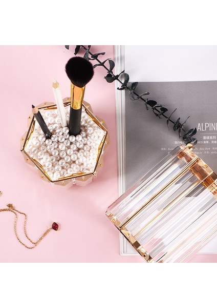 Nail Art Kalem Tutucu Crystal-09# Rose Gold Yuvarlak + Dikey Şeritler (Yurt Dışından)
