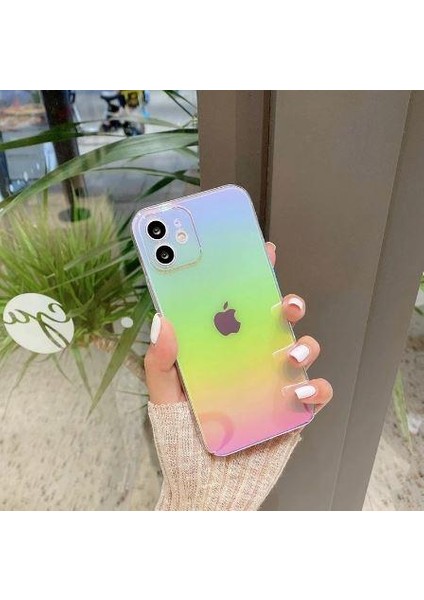 Apple iPhone 11 Pro Max Parlak Rainbow Holografik Kamera Korumalı Sert Kılıf