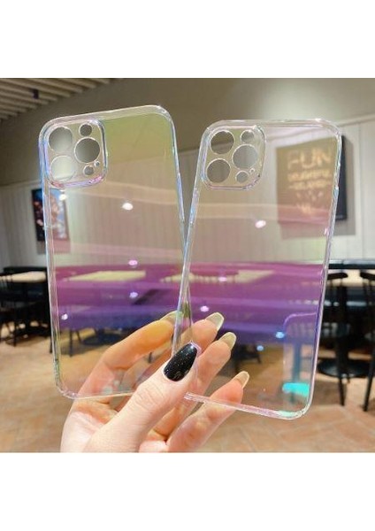 Apple iPhone 11 Pro Max Parlak Rainbow Holografik Kamera Korumalı Sert Kılıf