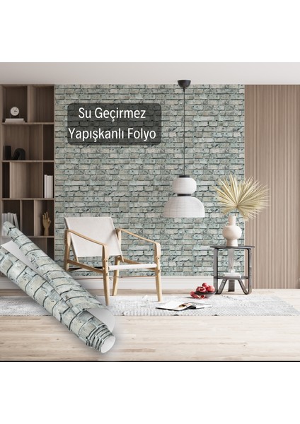 Su Yeşili Taş Desenli Yapışkanlı Folyo, Mutfak, Tezgah, Masa, Dolap Kaplama Folyosu, Isıya Dayanıklı, Su Geçirmez, Yapışkan Folyolar, Sticker, Büyük Ebatlı, Dekoros