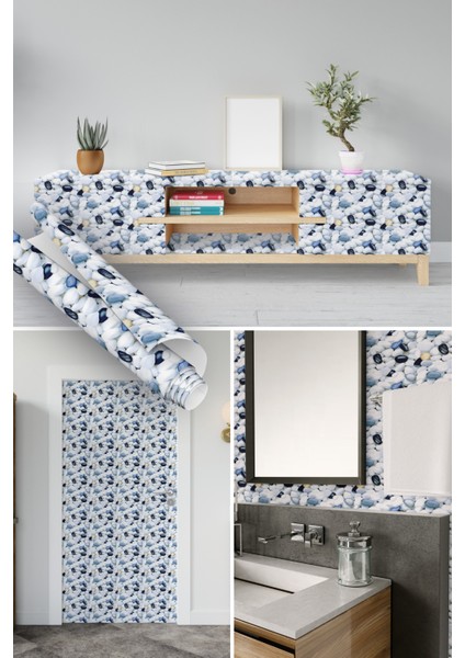 Çakıl Taşı Desenli Yapışkanlı Folyo, Mutfak, Tezgah, Masa, Dolap Kaplama Folyosu, Isıya Dayanıklı, Su Geçirmez, Yapışkan Folyolar, Sticker, Büyük Ebatlı, Dekoros