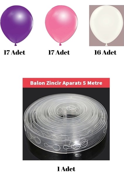 50 Li Metalik Mor ve Pembe Pastel Beyaz Balon Seti