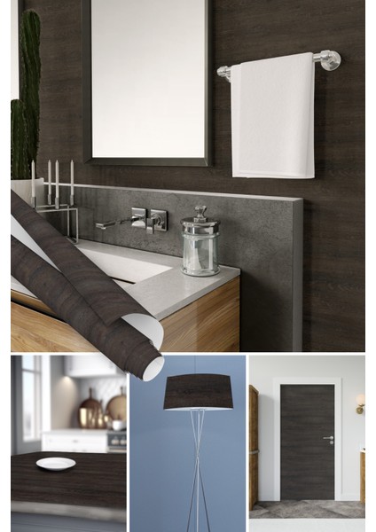Koyu Ahşap Desenli Yapışkan Folyo, Su Geçirmez, Isıya Dayanıklı, Banyo, Yatak Odası, Mutfak Için Ev Dekoru, Dolap Yapışkanı, Duvar ve Mobilya Kaplama Folyosu, Kendinden Yapışkanlı Folyolar Dekoros