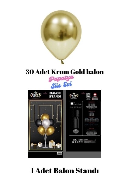 30 Adet Krom Gold Balon ve Balon Standı