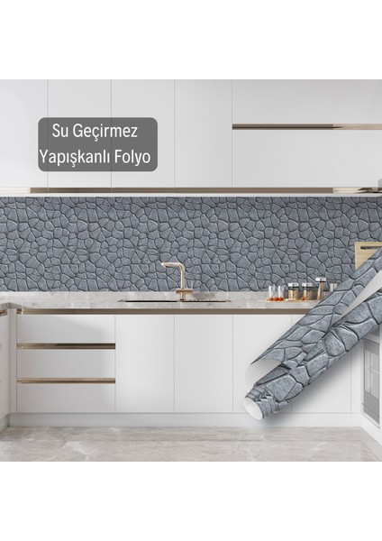 Gri Taş Desenli Yapışkanlı Folyo, Mutfak, Tezgah, Masa, Dolap Kaplama Folyosu, Isıya Dayanıklı, Su Geçirmez, Kendinden Yapışkan Folyolar, Sticker, Büyük Ebatlı, Dekoros modelleri