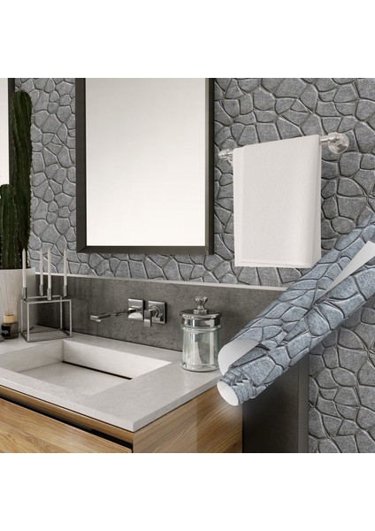 Gri Taş Desenli Yapışkanlı Folyo, Mutfak, Tezgah, Masa, Dolap Kaplama Folyosu, Isıya Dayanıklı, Su Geçirmez, Kendinden Yapışkan Folyolar, Sticker, Büyük Ebatlı, Dekoros fırsatları