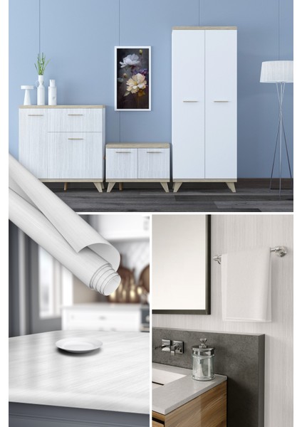 Beyaz Desenli Yapışkanlı Folyo, Su Geçirmez, Isıya Dayanıklı, Banyo, Yatak Odası, Mutfak Için Ev Dekoru, Dolap Yapışkanı, Duvar ve Mobilya Kaplama Folyosu, Kendinden Yapışkanlı Ahşap Folyolar Dekoros
