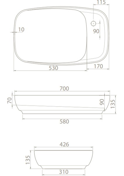 Cerastyle Nova 70 cm Tezgah Üstü Çanak Lavabo Gizli Sifonlu