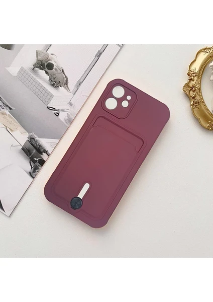 Apple iPhone 13 Kartlıklı Silikon Kamera Korumalı Kılıf  Violet Violet