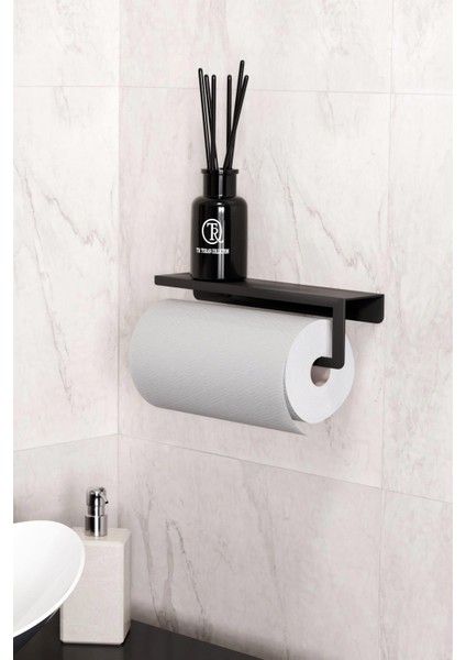 Metal Siyah Raflı Havlu Askısı, Havlu Tutacağı, Kağıt Havluluk