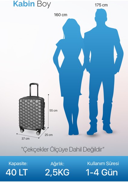 Petek Model Siyah Renk 2'li Valiz Seti (Kabin+Orta)