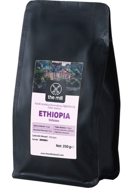 The Mill Ethiopia Sidamo Öğütülmüş Kahve 250 G - Ustalıkla Kavrulmuş Kahve Çekirdeklerinden - %100 Arabica - Çikolata ve Kırmızı Meyve Notaları ile Zengin Aroma - Filtre/kahve Makinelerine Uygun