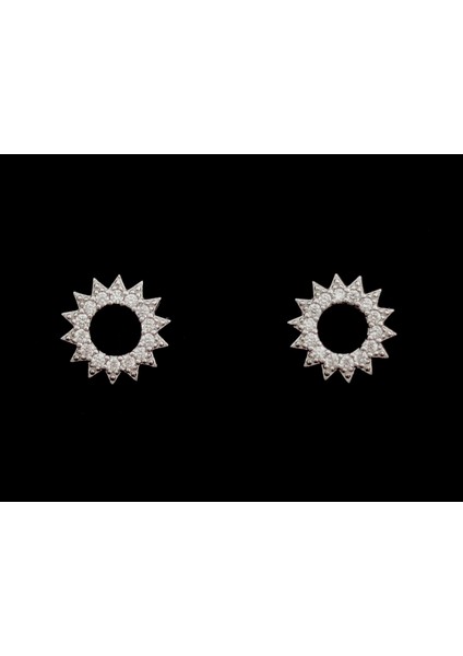 Zirkon Taşlı Rodyumlu 925 Ayar Güneş Model Gümüş Küpe 10 mm