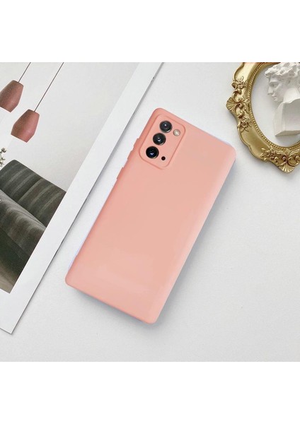 Samsung Lansman Likid Silikon Kamera Korumalı Kılıf Pudra Pembe-Note 20 Ultra