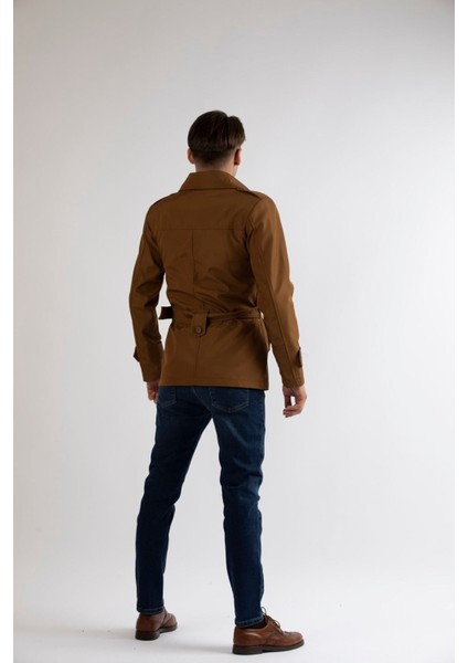 Slim Fit Erkek Kısa Model Açık Kahve Trençkot