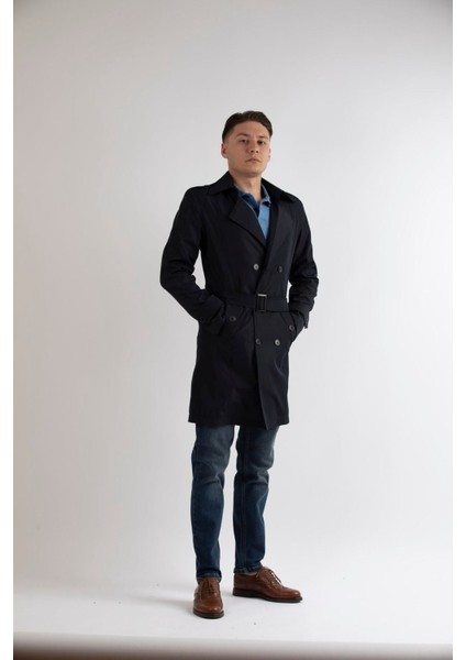 Slim Fit Erkek Lacivert Trençkot