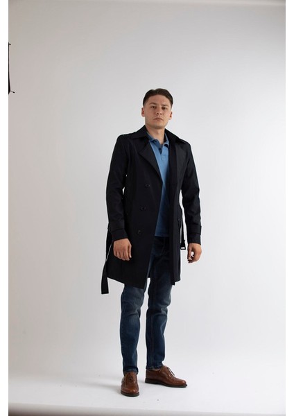 Slim Fit Erkek Lacivert Trençkot modelleri