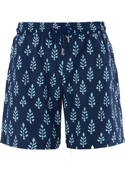 Erkek Havuz Deniz Şort Desenli Chıke S135 Koyu Lacivert