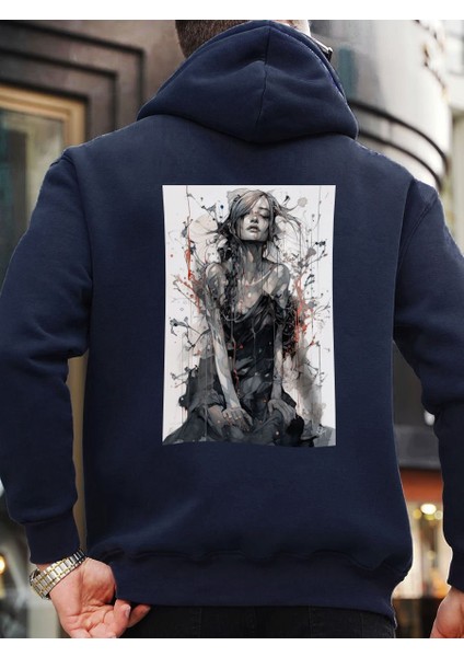 Tasarım Baskılı Oversize Kapüşonlu Kadın-Erkek Sweatshirt