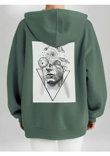 Tasarım Baskılı Oversize Kapüşonlu Kadın-Erkek Sweatshirt