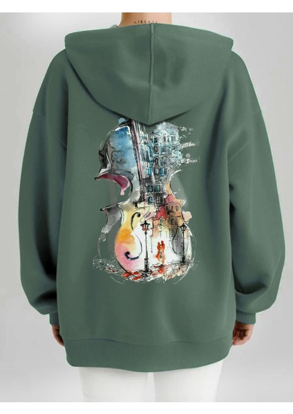 Tasarım Baskılı Oversize Kapüşonlu Kadın-Erkek Sweatshirt