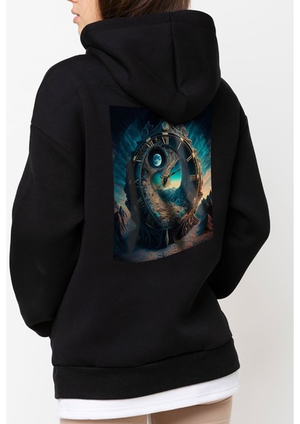 Tasarım Baskılı Oversize Kapüşonlu Kadın-Erkek Sweatshirt