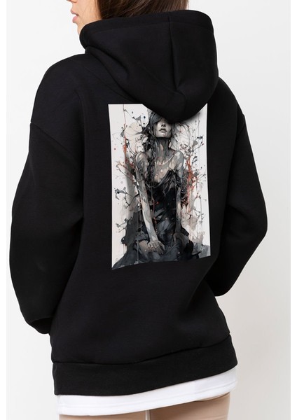 Tasarım Baskılı Oversize Kapüşonlu Kadın-Erkek Sweatshirt