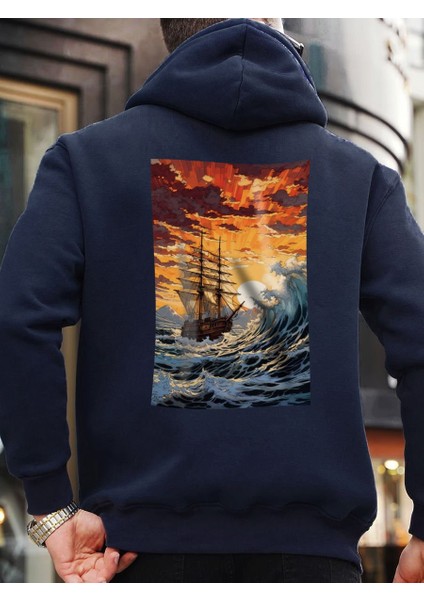 Tasarım Baskılı Oversize Kapüşonlu Kadın-Erkek Sweatshirt