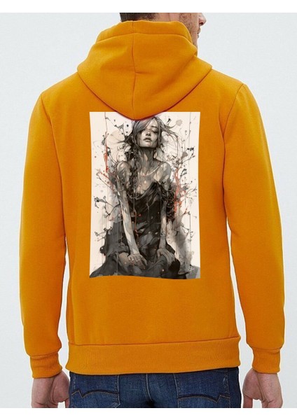 Tasarım Baskılı Oversize Kapüşonlu Kadın-Erkek Sweatshirt