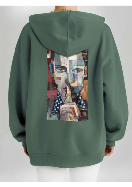 Tasarım Baskılı Oversize Kapüşonlu Kadın-Erkek Sweatshirt