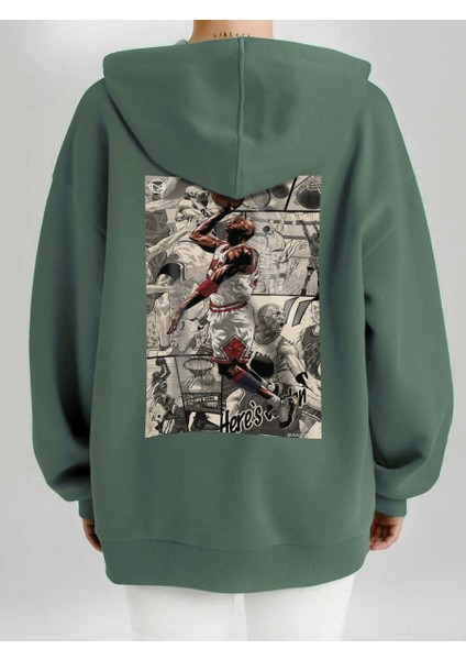 Tasarım Baskılı Oversize Kapüşonlu Kadın-Erkek Sweatshirt