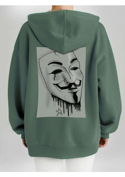 Tasarım Baskılı Oversize Kapüşonlu Kadın-Erkek Sweatshirt