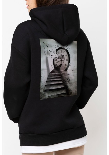 Tasarım Baskılı Oversize Kapüşonlu Kadın-Erkek Sweatshirt