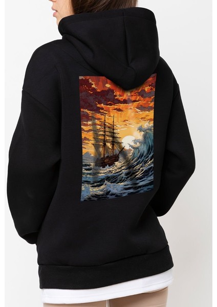 Tasarım Baskılı Oversize Kapüşonlu Kadın-Erkek Sweatshirt