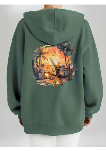Tasarım Baskılı Oversize Kapüşonlu Kadın-Erkek Sweatshirt